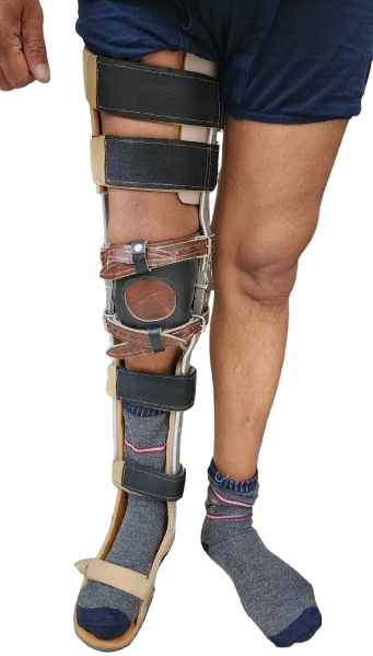 Image of a patient who is wearing a calliper